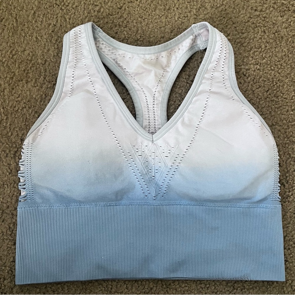 PINK Victoria's Secret Blue Seamless Sports Bra with Moisture-Wicking Fabric